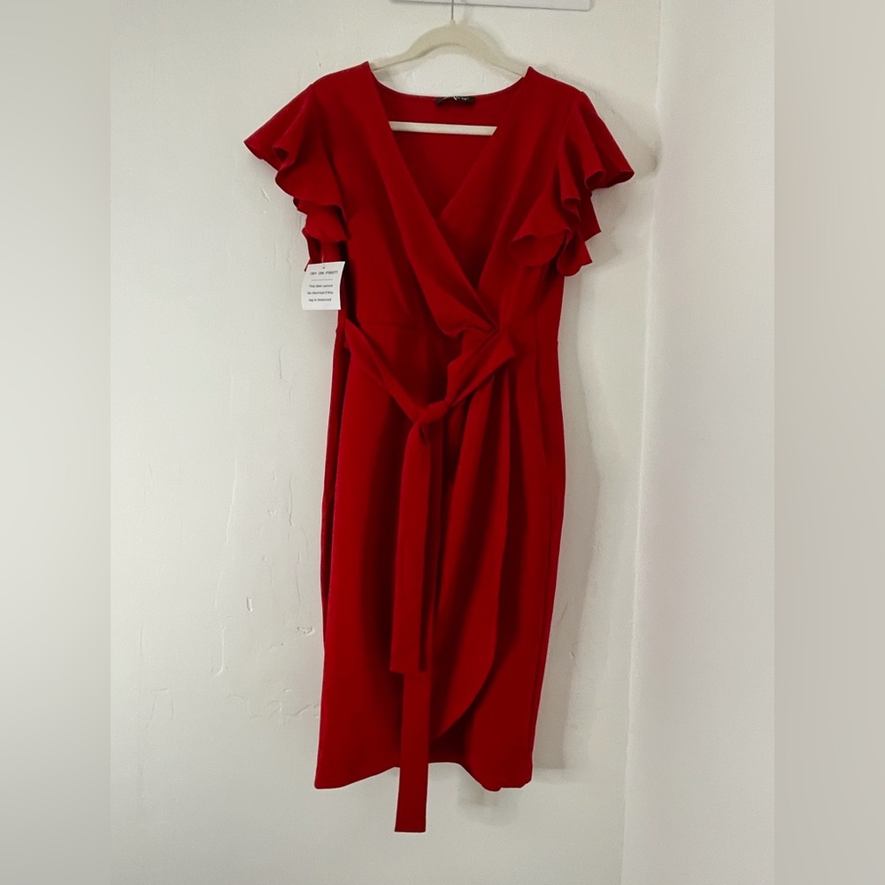 NWT Chic Red Midi Wrap Dress